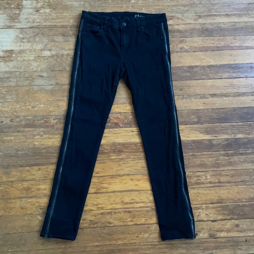 Black Philosophy jeans with zippers along the length